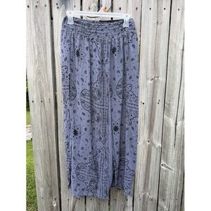 Boho Gypsy Earthbound Trading Co Skirt Women M Blue Paisley Bandana Smocked Slit
